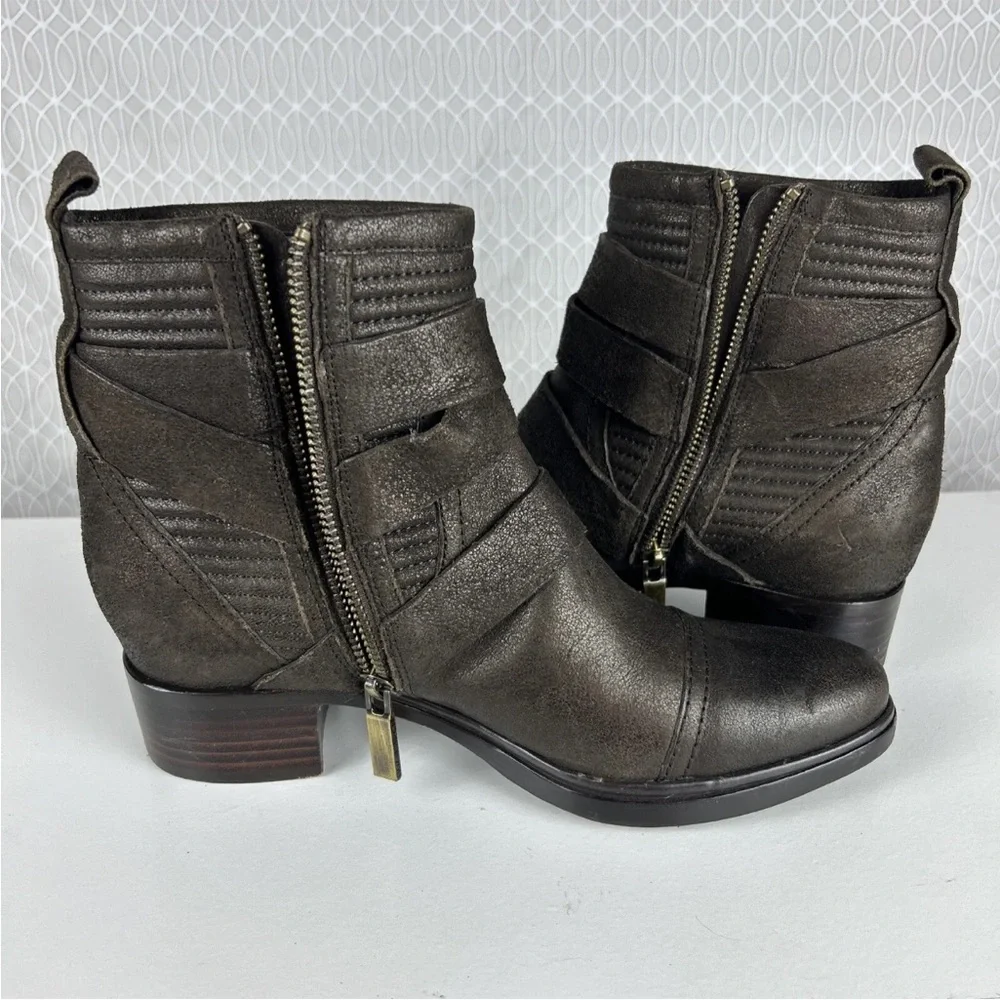 Rachel Zoe Leather Ankle Boots Size 7 Buckled Block Heel